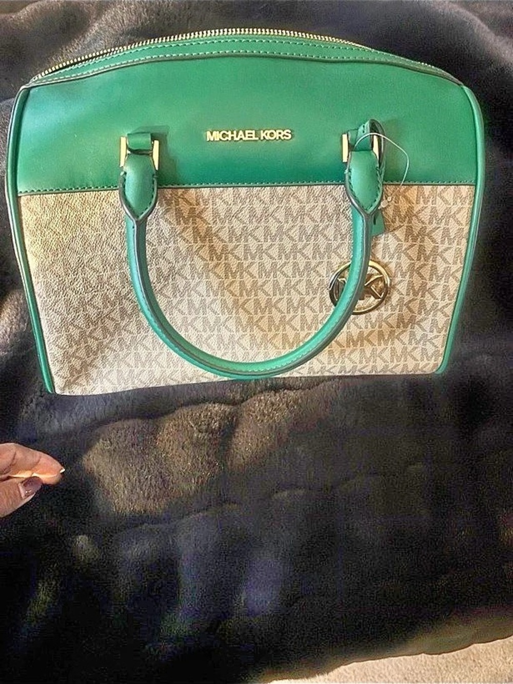 Michael Kors Color Block Satchel in Green & Brown